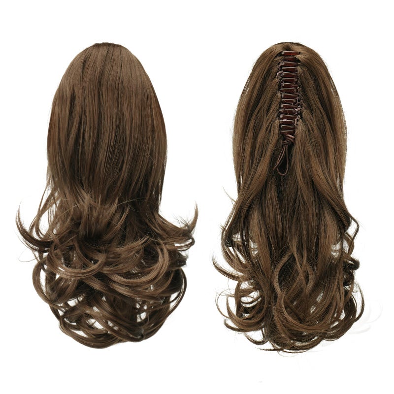 Sofeiyan 13" Ponytail Extension Long Curly Ponytail Clip in Claw Hair Extension Natural Looking Synthetic Hairpiece for Women, Chestnut Dark Brown - Image 2
